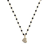 Rosary necklace with zirconia pendant: iron, cross and heart