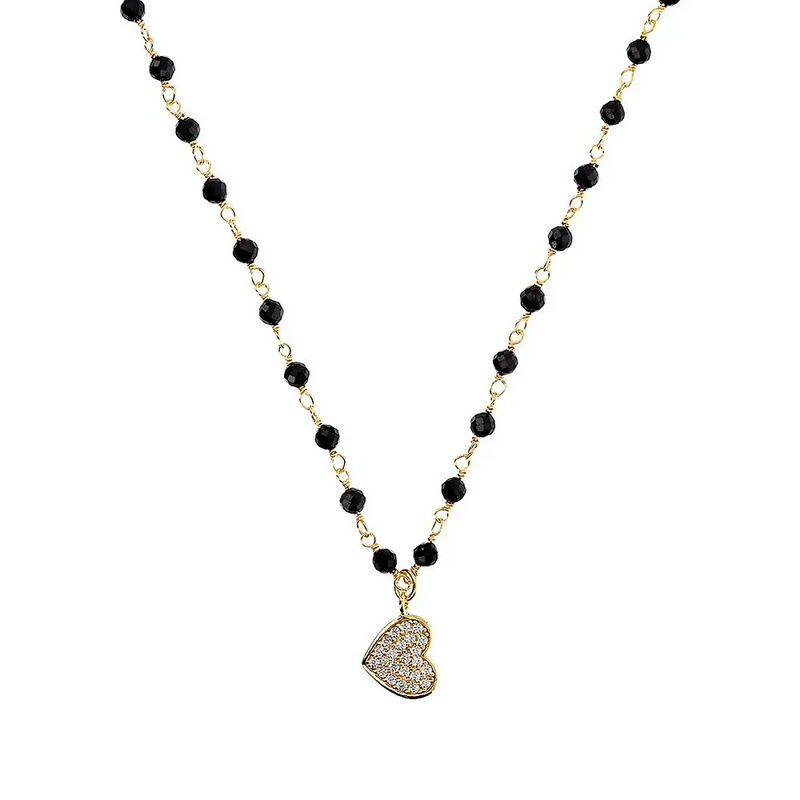 Rosary necklace with zirconia pendant: iron, cross and heart