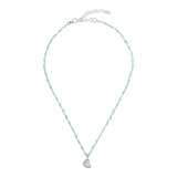 Rosary necklace with zirconia pendant: iron, cross and heart