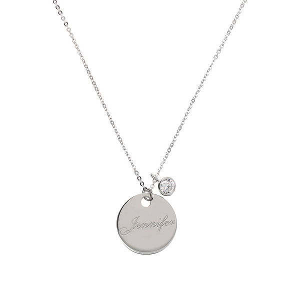 Round Necklace with Engraving and Diamond Setting