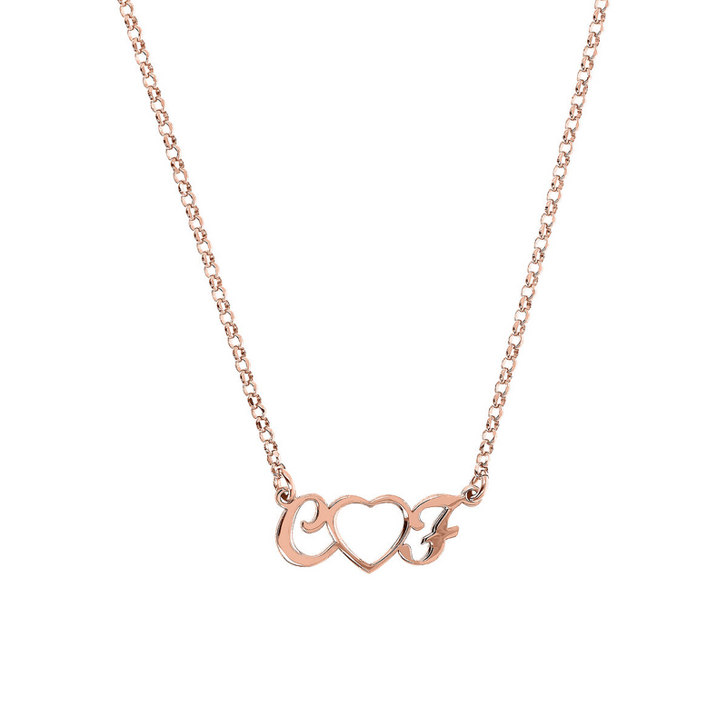Necklace with Initials and Central Heart