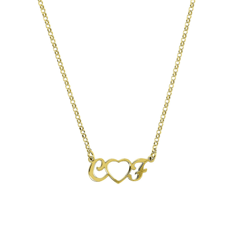 Necklace with Initials and Central Heart