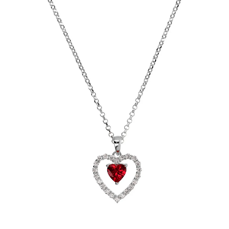 Heart necklace with red stone