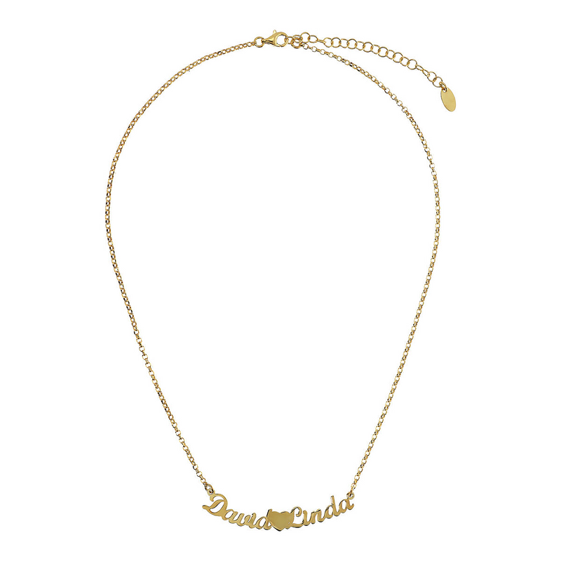 Necklace with pendant 2 names and central heart