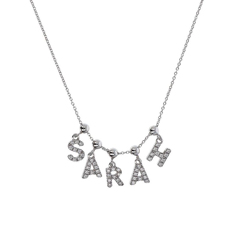 Necklace with name in zirconia and balls