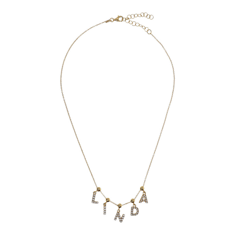 Necklace with name in zirconia and balls