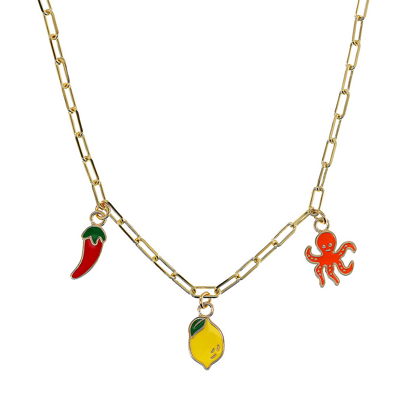 Taste of the Sea: Necklace 1 Pendant lemon/chili/octopus