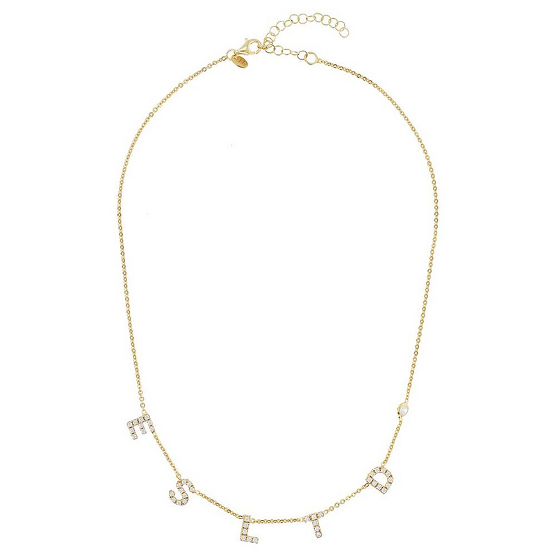 Collana con iniziali in zirconi e castone diamantato