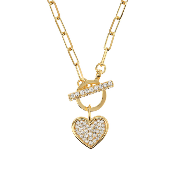 Collana T-Bar con Cuore Pendente in Zirconi