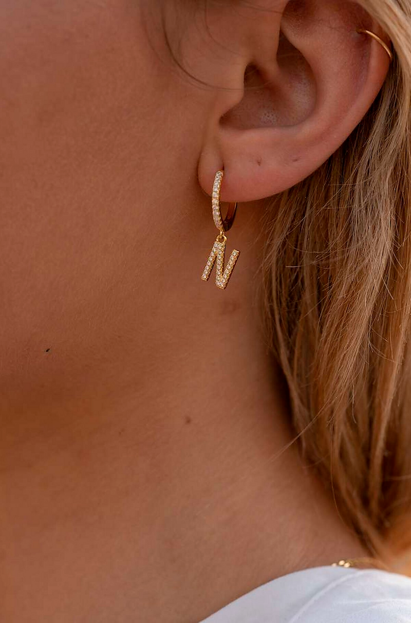 Zirconia Initial Pendant Earring