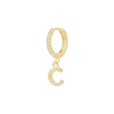 Single Zirconia Hoop Earring with Letter - 18kt Yellow Gold, C