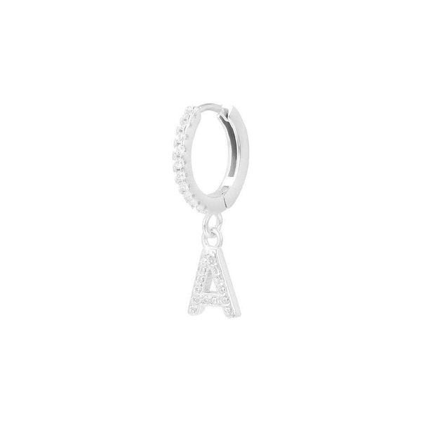 Single Zirconia Hoop Earring with Letter - 18kt Yellow Gold, C