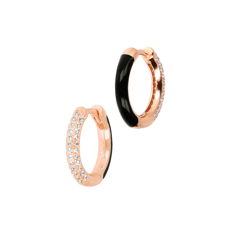 Double face hoop earrings with zirconia and colored enamel