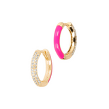 Double face hoop earrings with zirconia and colored enamel