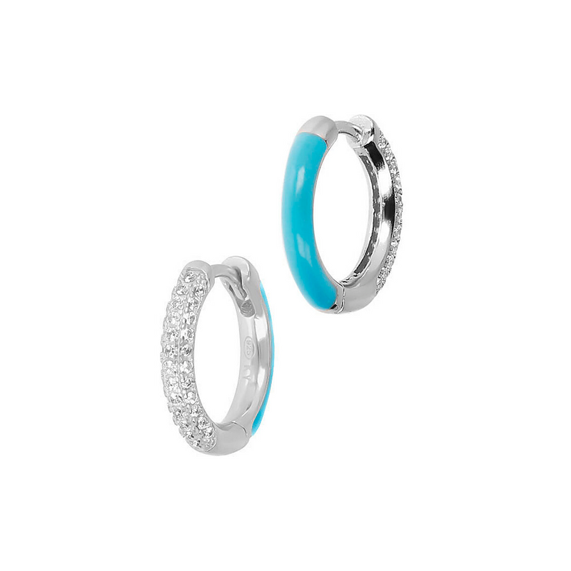 Double face hoop earrings with zirconia and colored enamel