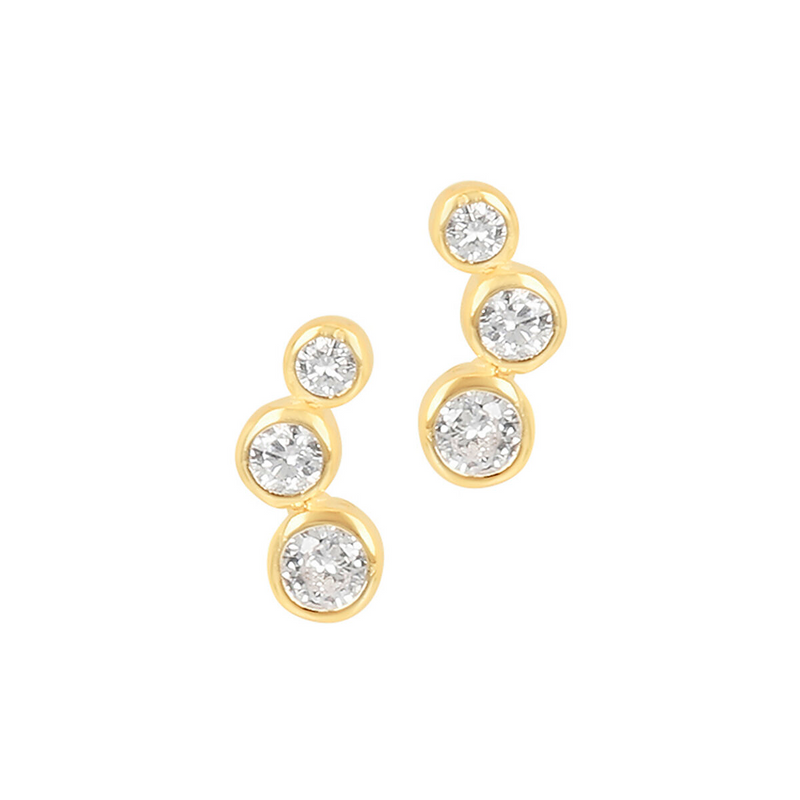 Piercing earring with three round rhinestones
