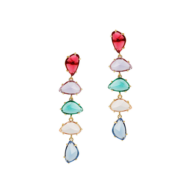 Long Drop Earrings with Colored Stones