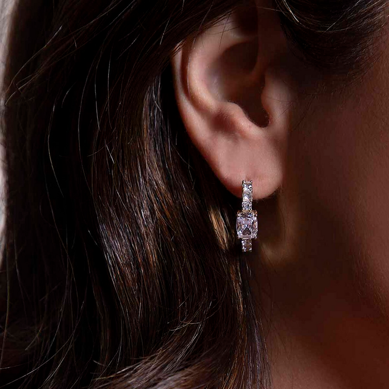 Diamond Hoop Earrings with Stone