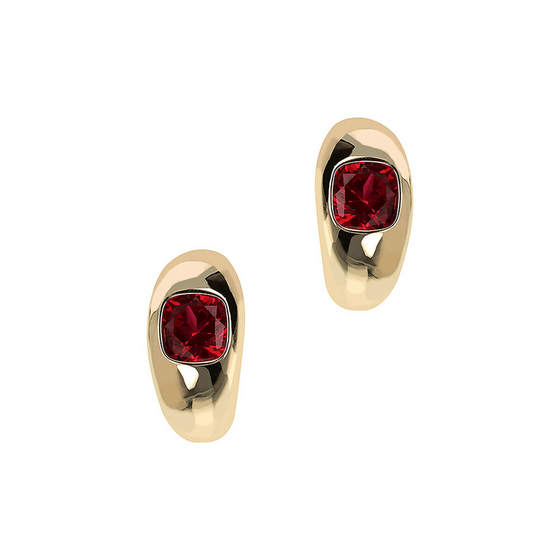 Domed Earrings with Colored Stone