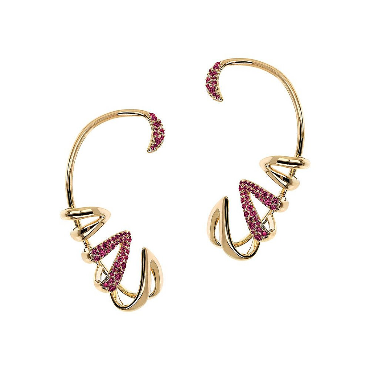 Coppia di Orecchini Ear Cuff Avvolgenti con Pietre Rosse - L DI LINDA