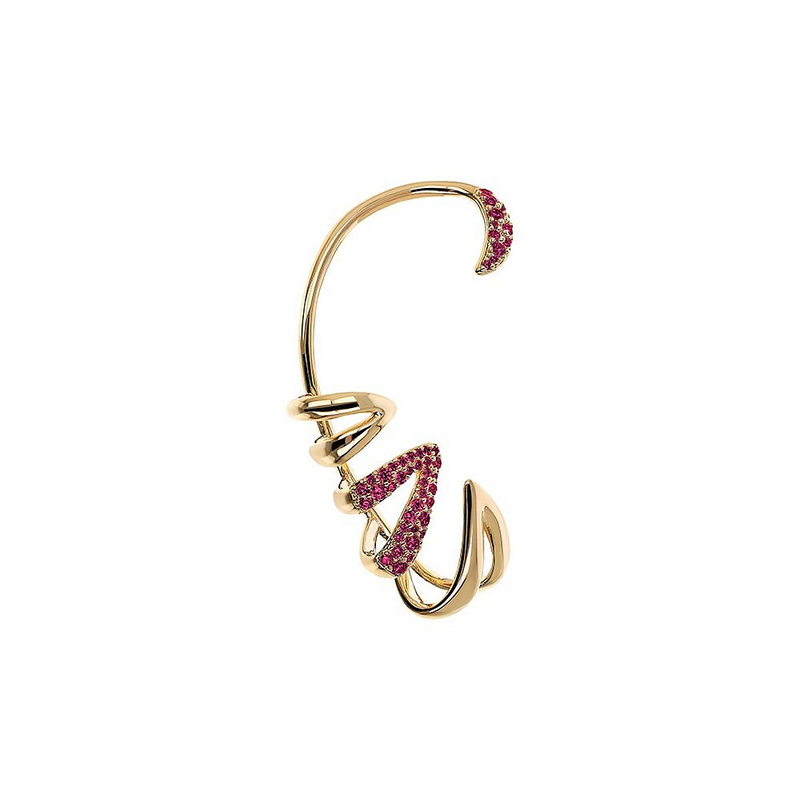 Coppia di Orecchini Ear Cuff Avvolgenti con Pietre Rosse