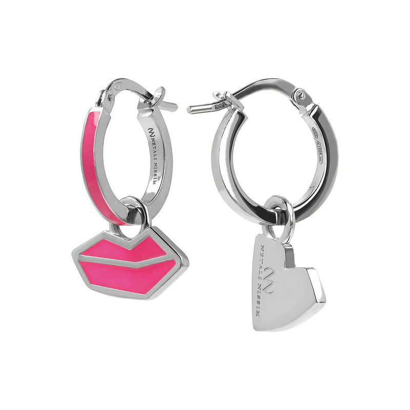 Small Hoop Earrings Hearts and Mouth by Netaly Nissim