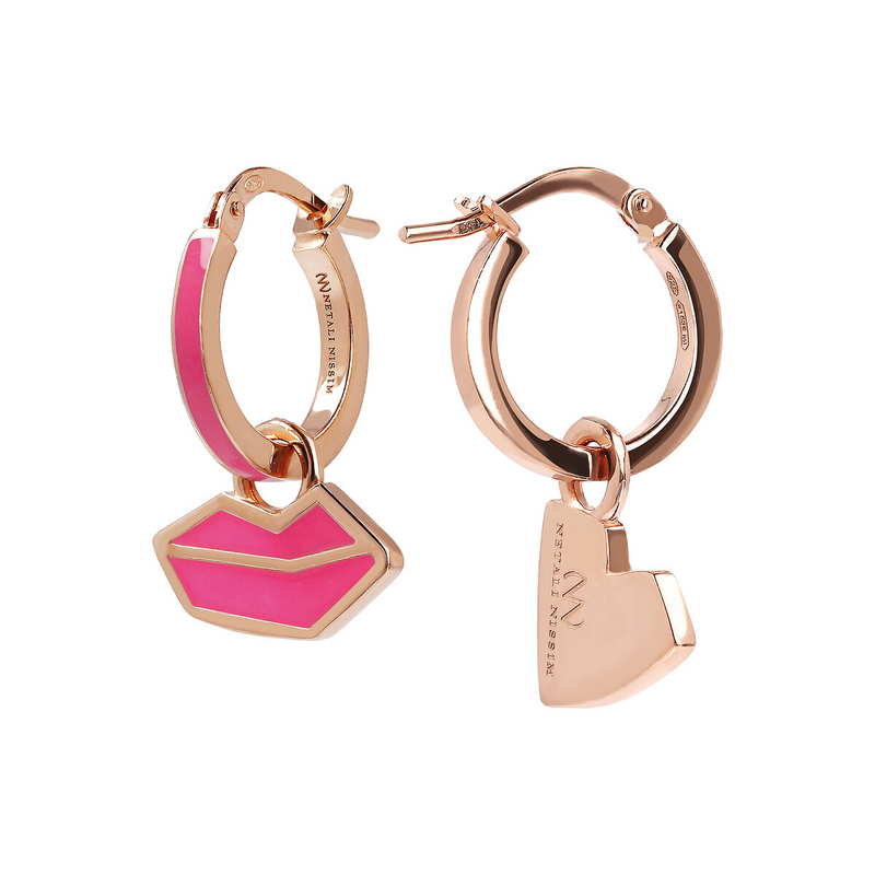 Small Hoop Earrings Hearts and Mouth by Netaly Nissim