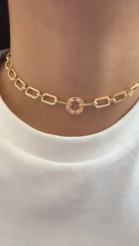 Collana fine brillantinata con rolò e cerchio centrale - video - L DI LINDA