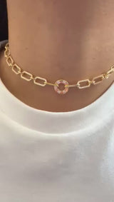 Collana fine brillantinata con rolò e cerchio centrale
